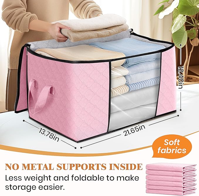 Fab totes 8 Pack Clothes Storage, Foldable Thick Fabric Blanket Storage Bags, Containers for Organizing Bedroom, Closet, Clot