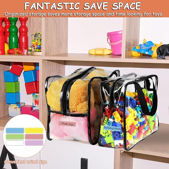 6 Packs Large Toy Storage Bags with Labels, Reusable Clear PVC Board Game Storage, Travel Waterproof Organizer Bags with Zipp