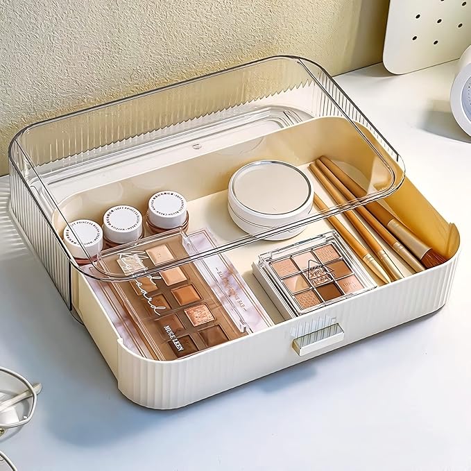 Stackable Plastic Organizer Big & Spacious Drawer | Organize Eyeshadow Palettes, Cosmetics, and Beauty Supplies on a Vanity. 