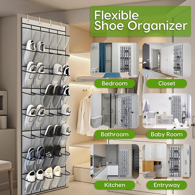 Unjumbly Over the Door Shoe Organizer with 40 Large Breathable Mesh Pockets, Space Saving Shoe Holder, Hanging Shoe Rack for 