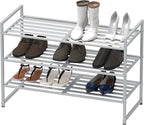 Simple Houseware 3-Tier Stackable Metal Panel Shoes Rack, Silver