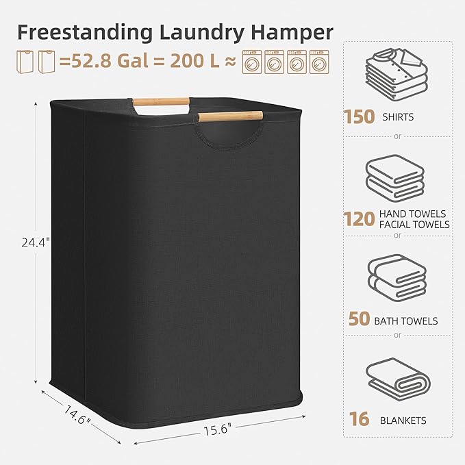 STORAGE MANIAC 2-Pack Large Laundry Hamper, 100L (26.4 Gal) Collapsible Laundry Basket with Bamboo Handles, Freestanding Wate