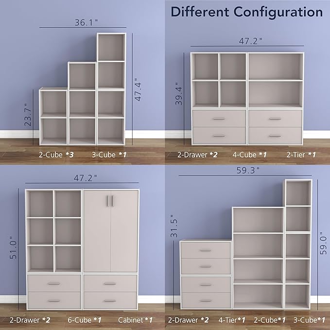 Homes: Inside + Out Apexa 3-Cube Storage Organizer Shelves, Stackable Wood Bookcase Fits Cubby Bins for Organization, Dorm Te