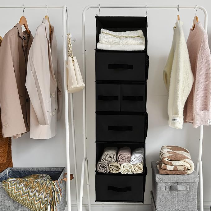 GRANNY SAYS Hanging Closet Organizer 6 Shelves, Closet Organization and Storage with 5 Different Drawers, 6 Side Pockets Ward