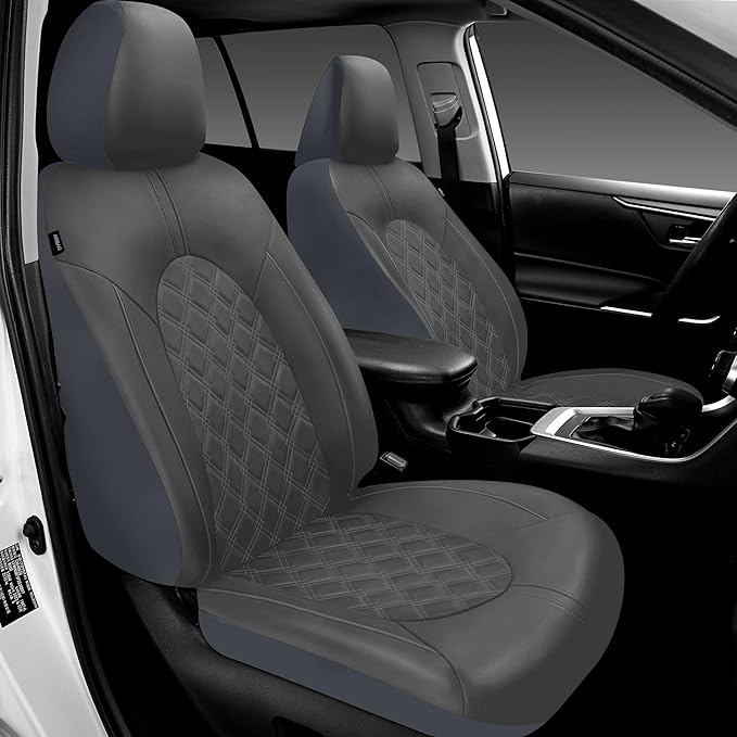 CAROMOP Luxury PU Leather Car Seat Covers Full Set-Waterproof Seat Protectors with Split Bench Seat Covers for Cars-Universal
