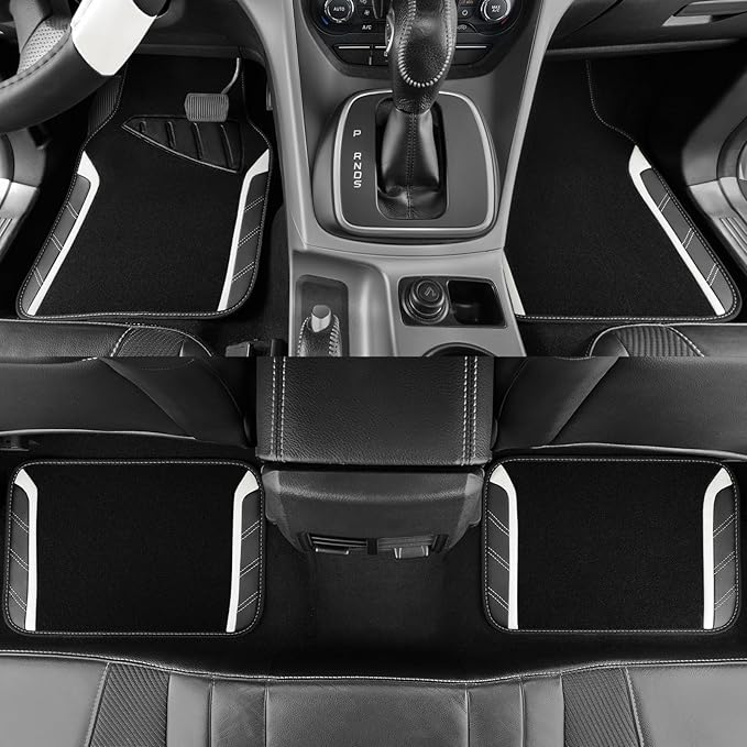 CAR PASS Leather Steering Wheel Cover and Waterproof Car Floor Mats, Microfiber Universal Car Combo Fit for 95% Sedan SUV Van