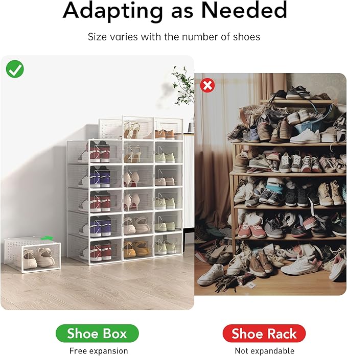 Foluck X-Large Shoe Storage Box, 15 Pack Clear Plastic Stackable Shoe Organizer for Closet, Interlocking Design Shoe Containe