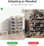 Foluck X-Large Shoe Storage Box, 15 Pack Clear Plastic Stackable Shoe Organizer for Closet, Interlocking Design Shoe Containe