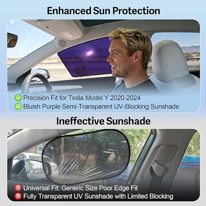 ZATOOTO Tesla Model Y Juniper 2020-2026 Front Window Shade for Driver & Passenger, Bluish-Purple Static Cling Car Window Shades | Block Harsh Sunlight | Sun Shade UV Blocker with Storage Bag