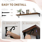 Solid Wood Floating Shelves for Wall with Metal Brackets,2 Tier 48 inch Pinewood Wall Shelf,Suitable for Multiple Places Such