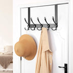 Dseap Over The Door Hook Hanger - Fits 1 3/8" to 1 3/4" Standard Doors | 5 Tri Hooks Heavy Duty Towel/Coat Rack | Door Organi