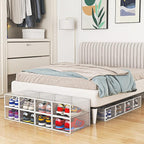 Seseno 12 Pack Shoe Storage Bins, Clear Plastic Stackable Shoe Organizer for Closet, Space Saving Foldable Shoe Rack, Shoe Bo