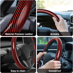Frani Leather Steering Wheel Cover,Universal Fit 15 Inch-Premium Non-Slip Breathable Comfort Grip for Cars Trucks SUVs,Anti-Slip Durable Interior Upgrade Carbon Fiber Pattern (Red)