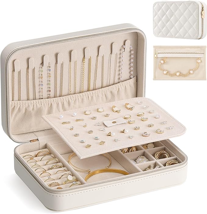 Lolalet Travel Jewelry Case for Women Girls, Travel Jewelry Organizer with Clear Storage Bag Small Portable Jewelry Box for N
