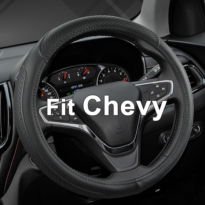 West Llama Customized Auto Car Steering Wheel Cover for Chevy 14.5-15 inches, Steering Wheel Cover for Chevrolet(Black Line-S