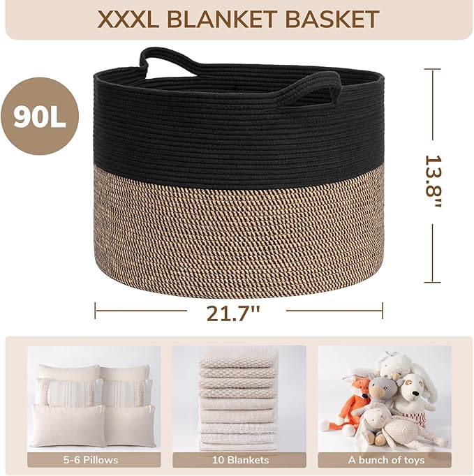 INDRESSME Large Storage Baskets for Organizing, 21.7 x 13.8 Blanket Basket Living Room Dog Toy Bin, Woven Laundry Basket for 