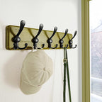 Dseap Wall Mount Coat Hanger - Heavy-Duty Robust Barnwood-Style Wooden Hook Rail with 5 Triple Hooks for Winter Coats, Hats, 