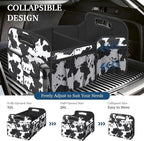 Femuar Car Trunk Organizer, Cow Print, Vintage Style, 52L Capacity, 4 Compartments, Waterproof, Non-Slip, Collapsible, 22.5D x
