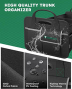 2-Compartment Trunk Organizer & Multi-Compartment Storage Box 600D Waterproof Oxford, with Reflective Strips and 8 Side Mesh