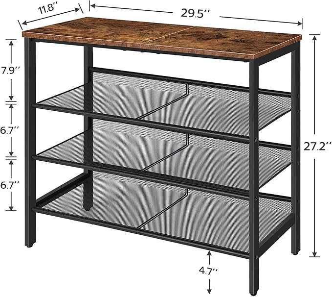 HOOBRO Shoe Rack for Entryway, 4-Tier Shoe Organizer with Adjustable Mesh Shelves, 12-16 Pairs of Shoes, Spacious Floor Mount