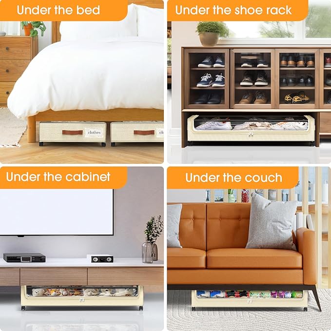 Under Bed Storage with Wheels 2Pack Underbed Storage with Clear Window&Label Under Bed Drawers Large Capacity Rolling Under B