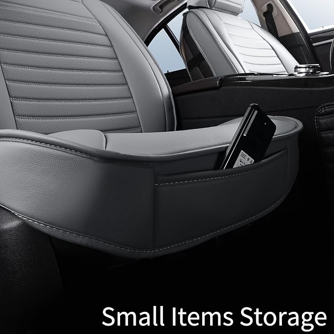 Leather Car Seat Covers, Waterproof Horizontal Stripes Front and Rear Car Seat Cover, Breathable Automotive Seat Covers for S