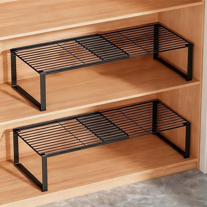 Multi-Functional Adjustable Metal Wire Shoe Rack Organizer - Stackable Shoe Storage for Closet, Extendable 15-24.4in, Retract