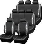 CAR PASS Bling Diamond Car Seat Covers, Shining Rhinestones Waterproof Faux Leather, 8 Seats 3 Rows with Zipper Glitter Crystal Sparkle Strips Universal Fit 95% MPV,SUV,CAR for Women Girl, Silver