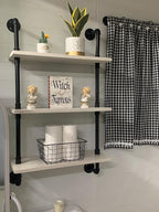 White Floating Shelves 24 inch Pipe Wall Shelves Bathroom Shelves Over Toilet with Wood Planks Industrial Pipe Floating Shelv