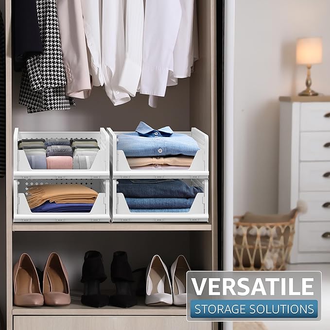 Sorbus 4 Pack Folding Closet Shelf Organizer for Clothes, Versatile Stackable Storage Baskets for Closet, Bathroom, Kitchen a
