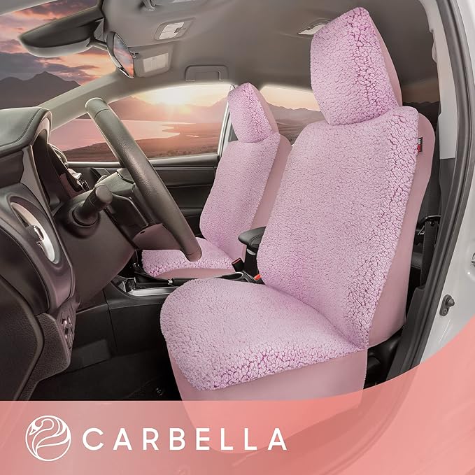 Carbella Plush Sherpa Fleece, 2 Pack Pink Seat Cover for Cars with Soft Cushioned Touch, Cute Automotive Interior Protector f
