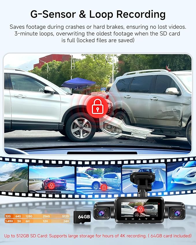 4K STARVIS 2 Dash Cam Front and Rear, 360° 4 Channel Dash Camera for Cars, Car Video Recorder with AI Driver Monitor System, 