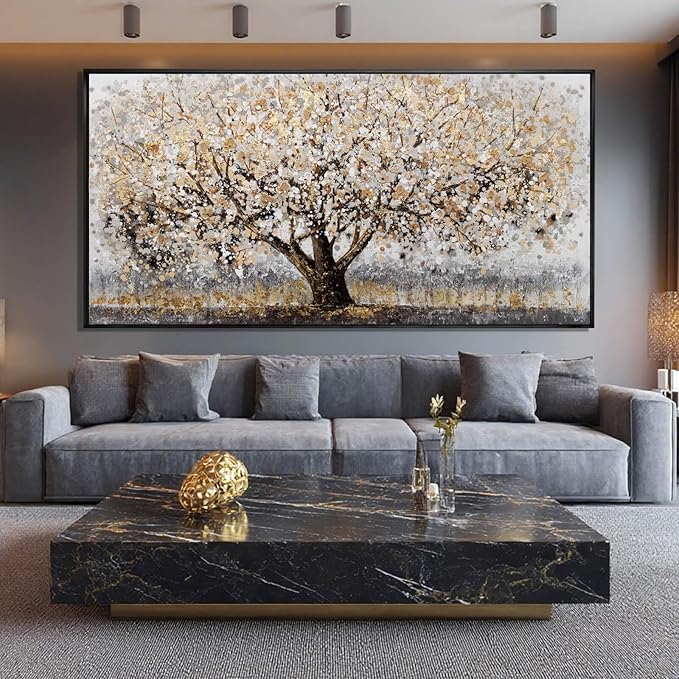 CHUDANHAO Gold Foil Canvas Wall Art Flower Wall Decor Plant Photo Prints Landscape Wall Decorations 29"x58" Large Artwork for