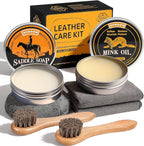 7 Pcs Leather Cleaner Boots Shoes Care Kit-3.52oz Saddle Soap for Leather Items Cleaning, 3.52oz Mink Oil for Shoes Polishing