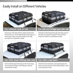 MARCHWAY Waterproof Car Roof Luggage Bag, Weatherproof Soft Shell Rooftop Cargo Carrier Bag for Vehicles with or Without Rack. 6 Door Hooks, Anti Slip Mat, Lock Included (15 Cubic Feet, Black)