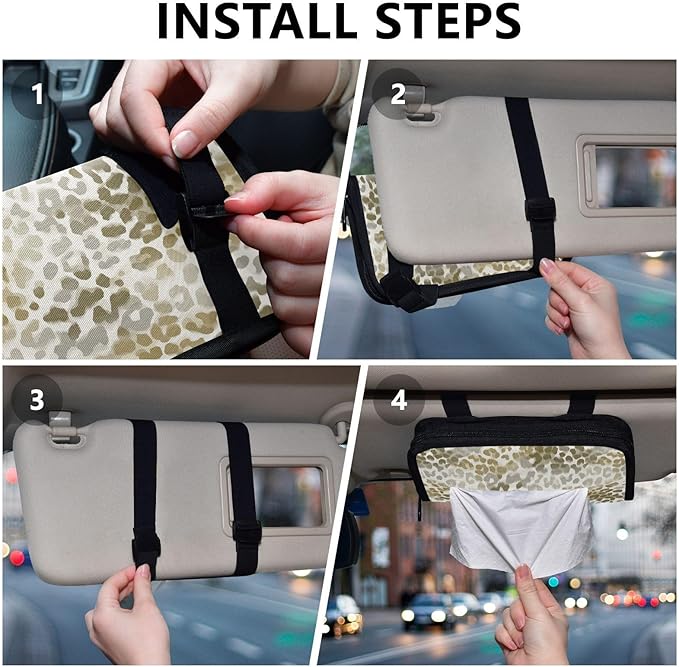 Car Tissue Holder Car Visor Organizer Tissue Box Holder for Car Sun Visor Organizer with Car Vehicle Accessories Essentials Interior for Women Men Brown and Beige Simple Leopard Print