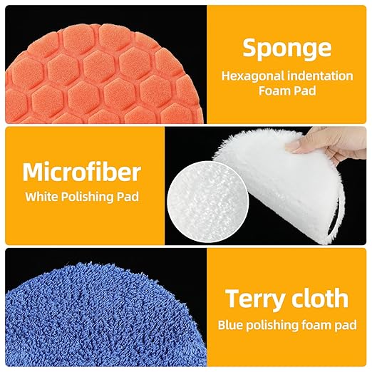 Bufing Polishing Pads - 7Pcs Face for Backing Plate, Car Compound Buffing Sponge Pads and Woolen Cutting Polishing Pad Kit (7 inch)