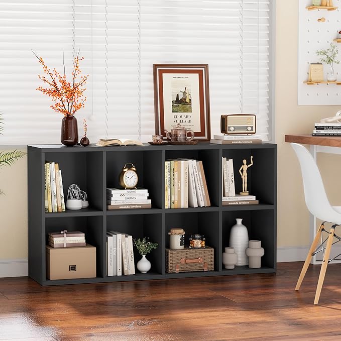 YESHOMY 8 Black Cube Bookcase, Open Frame 2-Tier Book Shelf, Bookshelf Storage Organizer with Adjustable Shelves for Organiza