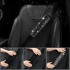 CAR PASS Leather Bling Seat Covers Full Sets 16 pcs, Bling Diamond Car Accessories Set for Women, Sparkly Rhinestone Steering