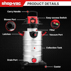 Shop-Vac 8 Gallon 4.0 HP Wet/Dry Vacuum with Blower Function, Stainless Steel Tank, Portable Shop Vacuum with Wheels, Include