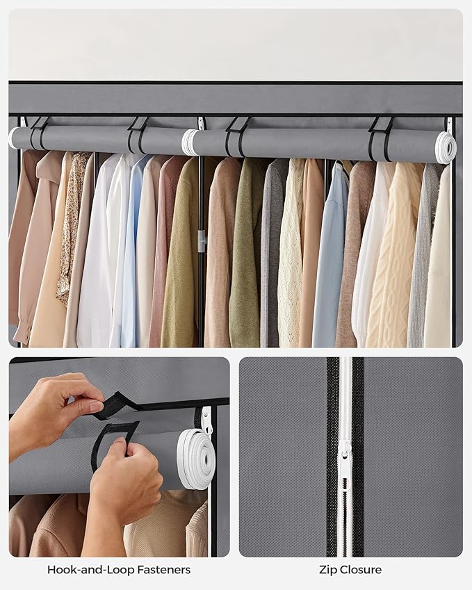 SONGMICS Portable Closet, Wardrobe Closet Organizer with Cover, 4 Hanging Rods and Shelves, 4 Side Pockets, 66.9 x 17.7 x 65.