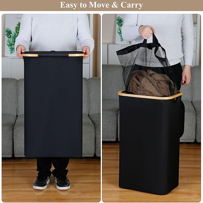 iEGrow Laundry Hamper with Lid, 110L Large Laundry Hamper with Handle and Lid, Collapsible Clothes Basket Organizer with Remo
