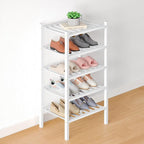 Smiry Bamboo Shoe Rack for Closet, 5 Tier Small Wooden Stackable Shoe Organizer, Free Standing Shoes Storage Shelf for Entryw