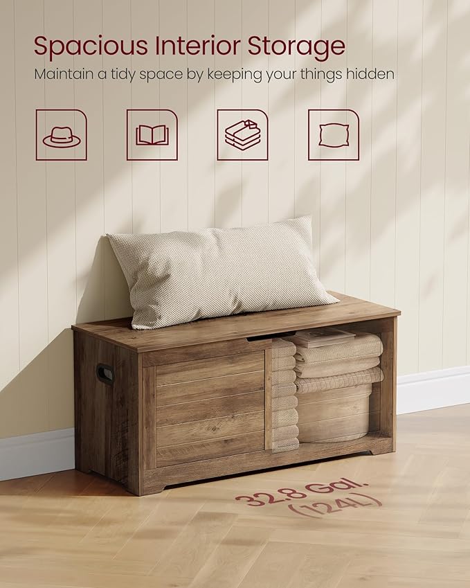 VASAGLE Storage Chest, Storage Bench with 2 Safety Hinges, Farmhouse Style, 15.7 x 39.4 x 18.1 Inches, for Entryway, Bedroom,