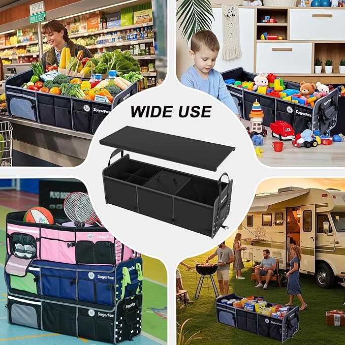 Bold Color Block Trunk Organizer | 95L, 35"x13.8"x11.8" | Dedicated Shoe Storage & 26L Ice Pack | Foldable for SUV/Car/Jeep