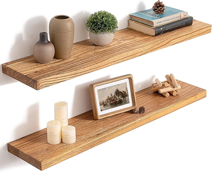 36 Inch Floating Shelves for Wall, 8"D High End Solid Hardwood Shelves for Decor Storage, Rustic Wall Shelves with Invisible 