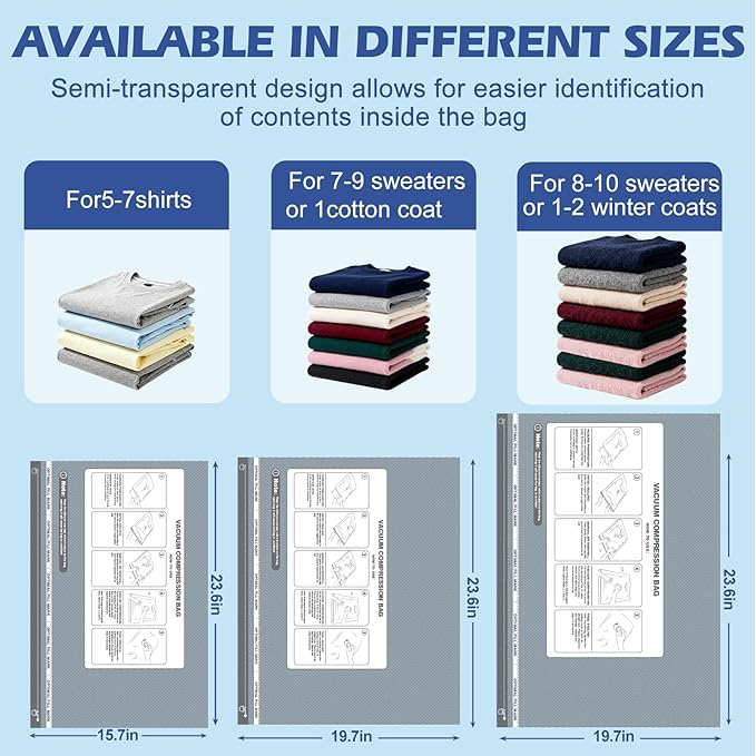 Fantictas Travel Vacuum Storage Bags with Rechargeable Air Pump, 18 Pack Portable Space Saver Bags, Compression Bags for Clot
