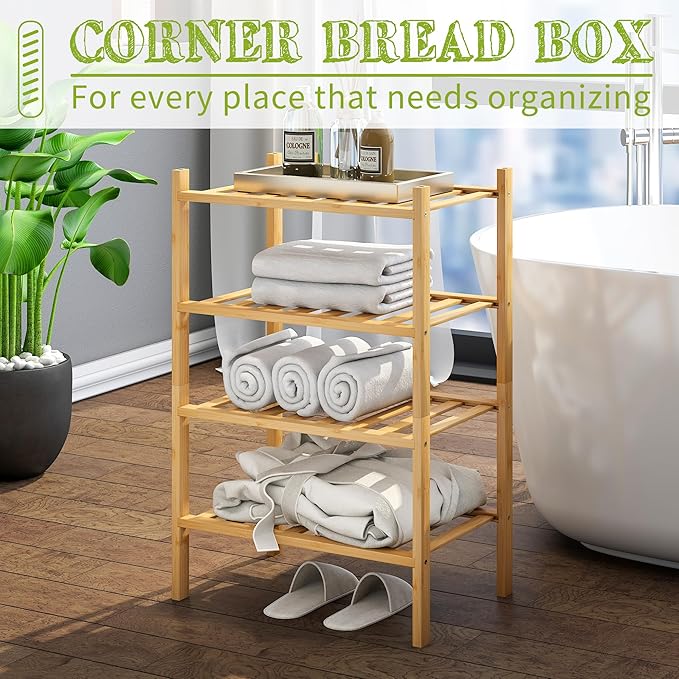 BMOSU 4-Tier Bamboo Small Shoe Rack Premium Stackable Shoe Shelf Storage Organizer for Hallway Closet Living Room Entryway Or