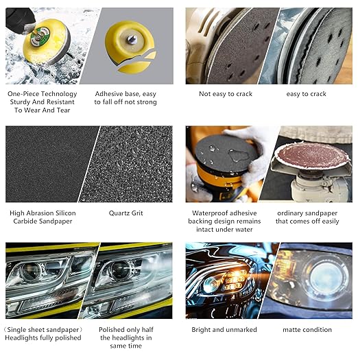 136Pcs Sanding Disc Drill Polishing Kit,3 Inch Sandpaper Wet Dry Headlight Restoration Kit with Hook and Loop Buffing Pads fo