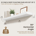 36 Inch Floating Shelves | 6.5 Inch Deep White Floating Shelves Set of 2 | 36" W x 6.5" D Rustic White Wood Wall Shelves with